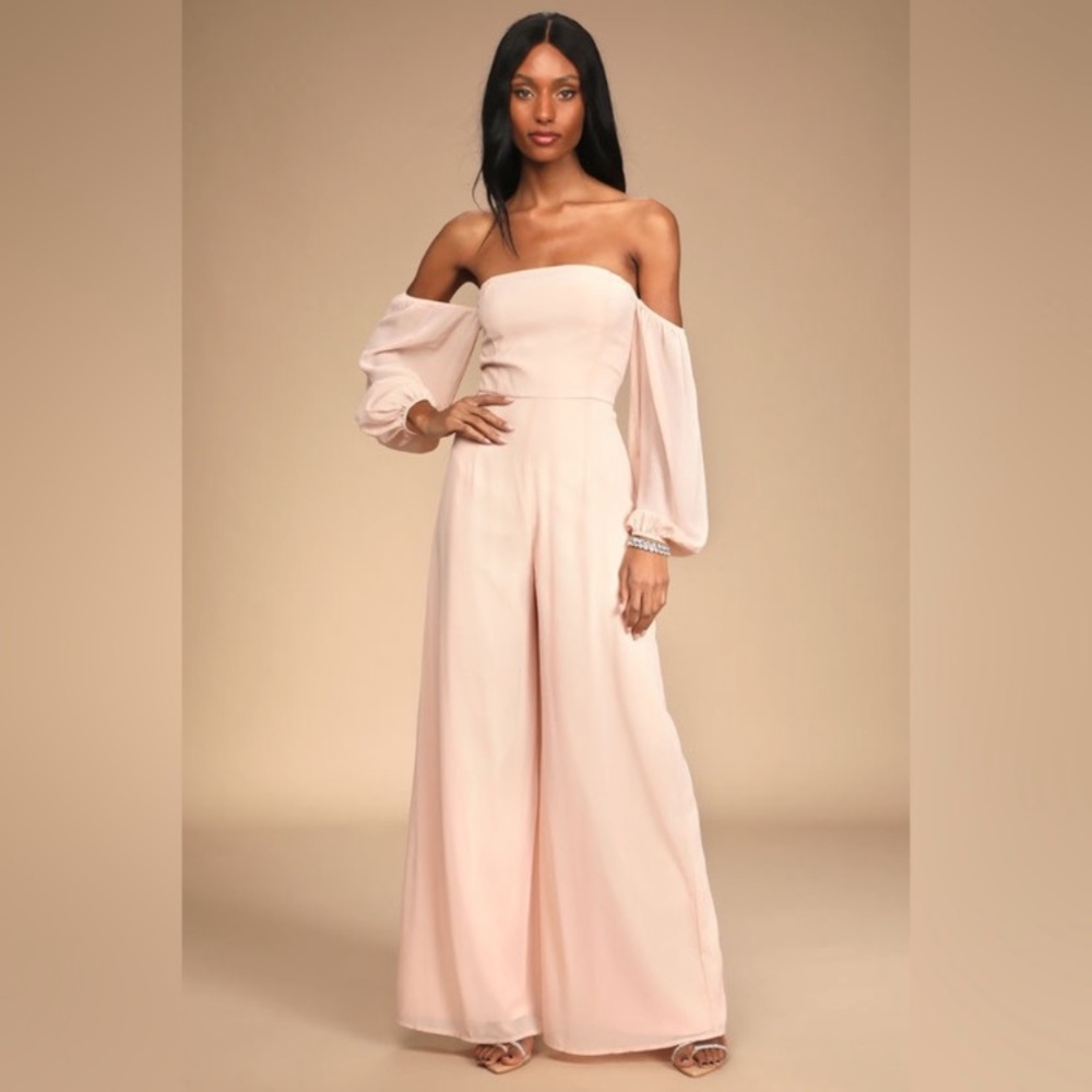 Lulu’s Always Us Blush Wide Leg Jumpsuit, NWT Sz M